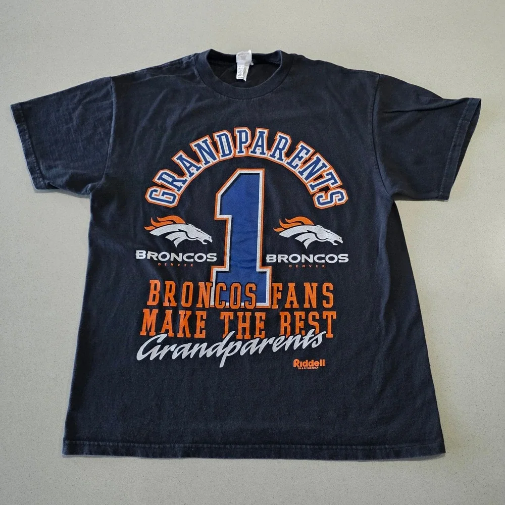 Vintage 1998 Riddell Denver Broncos Grandparents T-Shirt Mens Large Black USA
